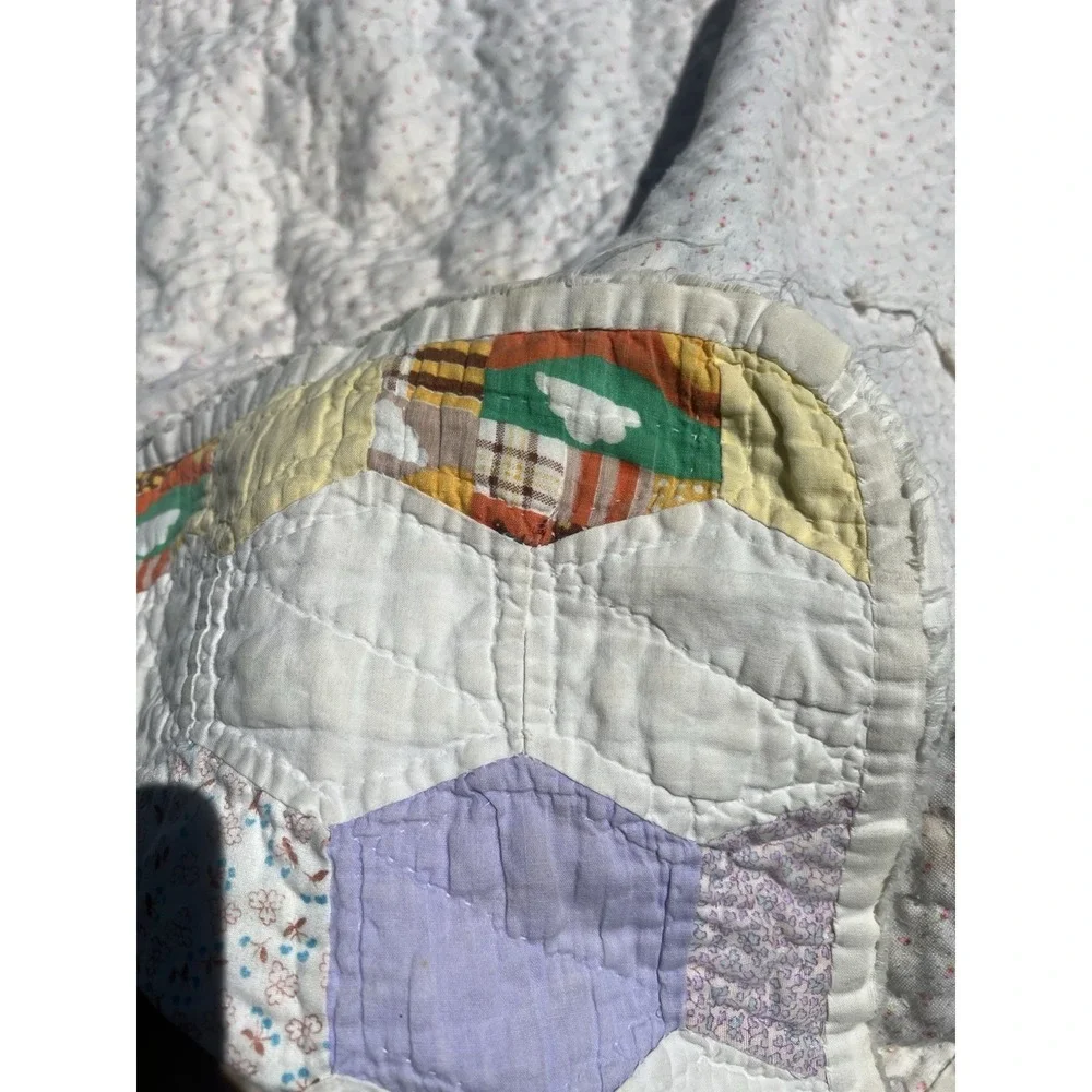Vintage Hexagon Grandmother's Flower Garden Quilt Hand Made 79